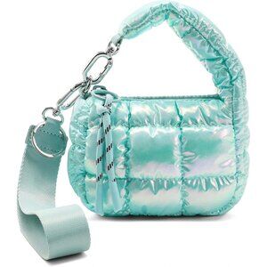 Women's Cute Mini Quilted Wristlet Charm Gift Pouch Puffer Blue Evening Handbag